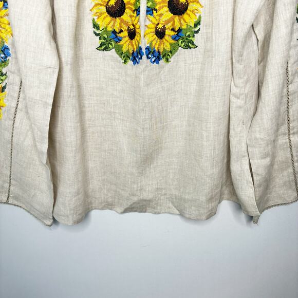Needlepoint Yellow Sunflower Peasant Blouse Womens 46/XL Drawstring Neckline - Picture 8 of 12